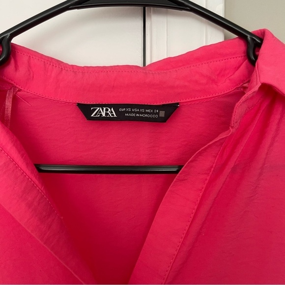 ZARA Hot Pink Buttom Up Ruffle Dress XS - Picture 5 of 7
